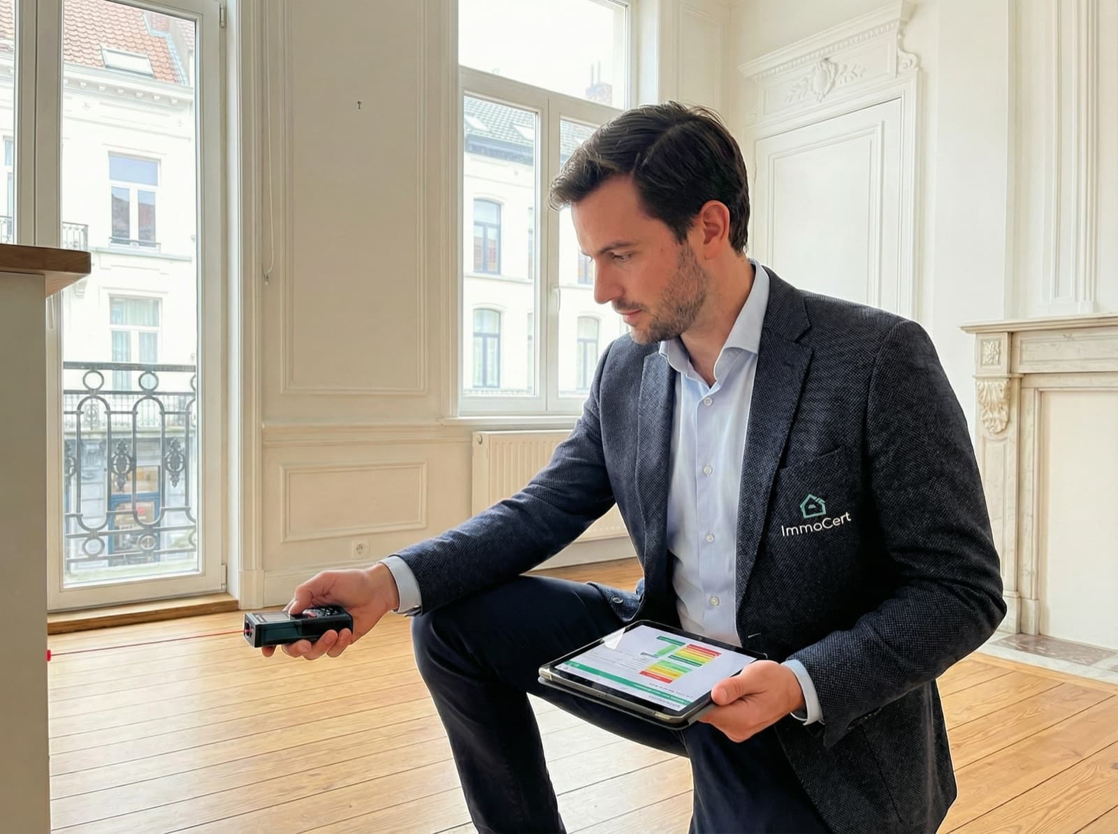 Inspecteur vérifiant un tableau électrique à Bruxelles